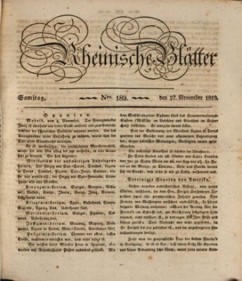 Rheinische Blätter Samstag 27. November 1819