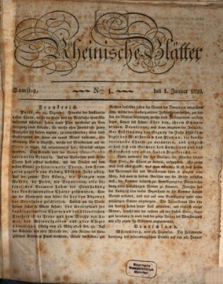 Rheinische Blätter Samstag 1. Januar 1820