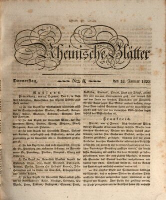 Rheinische Blätter Donnerstag 13. Januar 1820