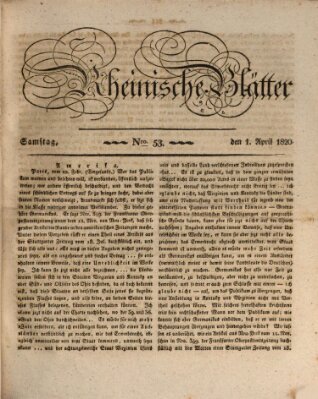 Rheinische Blätter Samstag 1. April 1820