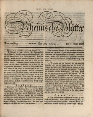 Rheinische Blätter Donnerstag 1. Juni 1820