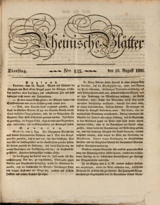 Rheinische Blätter Dienstag 22. August 1820