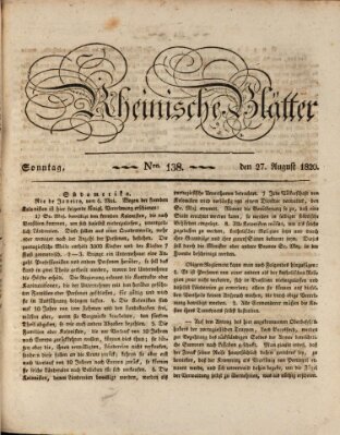 Rheinische Blätter Sonntag 27. August 1820