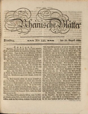 Rheinische Blätter Dienstag 29. August 1820