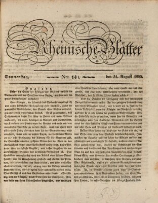 Rheinische Blätter Donnerstag 31. August 1820