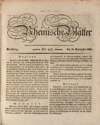 Rheinische Blätter Samstag 30. September 1820