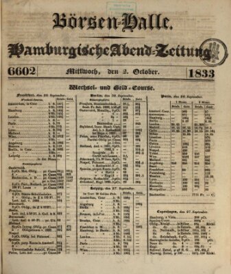 Börsen-Halle Mittwoch 2. Oktober 1833