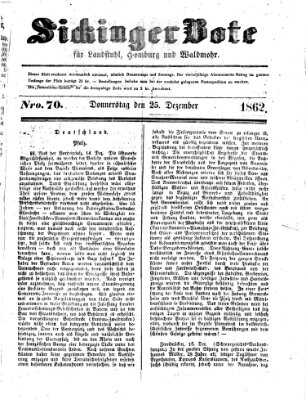 Sickinger Bote Donnerstag 25. Dezember 1862