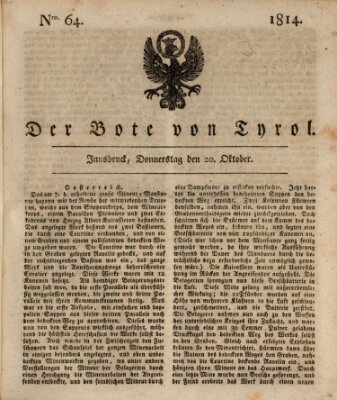 Bote für Tirol (Kaiserlich-Königlich privilegirter Bothe von und für Tirol und Vorarlberg) Donnerstag 20. Oktober 1814