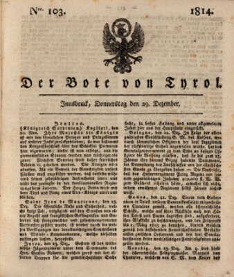 Bote für Tirol (Kaiserlich-Königlich privilegirter Bothe von und für Tirol und Vorarlberg) Donnerstag 29. Dezember 1814