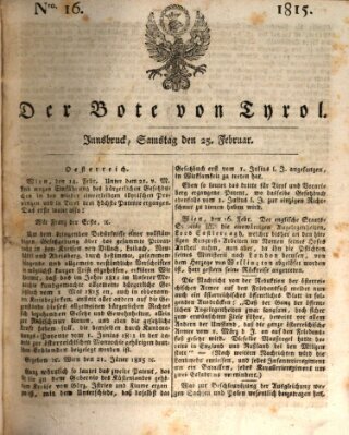 Bote für Tirol (Kaiserlich-Königlich privilegirter Bothe von und für Tirol und Vorarlberg) Samstag 25. Februar 1815