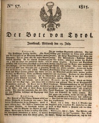 Bote für Tirol (Kaiserlich-Königlich privilegirter Bothe von und für Tirol und Vorarlberg) Mittwoch 19. Juli 1815