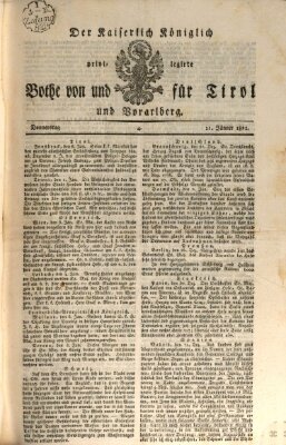 Kaiserlich-Königlich privilegirter Bothe von und für Tirol und Vorarlberg Donnerstag 11. Januar 1821
