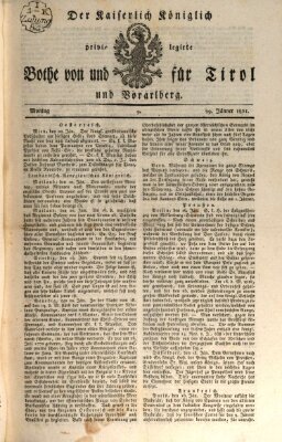 Kaiserlich-Königlich privilegirter Bothe von und für Tirol und Vorarlberg Montag 29. Januar 1821
