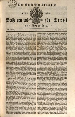Kaiserlich-Königlich privilegirter Bothe von und für Tirol und Vorarlberg Donnerstag 14. Juni 1821