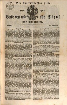 Kaiserlich-Königlich privilegirter Bothe von und für Tirol und Vorarlberg Montag 25. Juni 1821