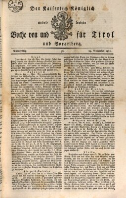 Kaiserlich-Königlich privilegirter Bothe von und für Tirol und Vorarlberg Donnerstag 29. November 1821