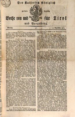 Kaiserlich-Königlich privilegirter Bothe von und für Tirol und Vorarlberg Montag 3. Dezember 1821