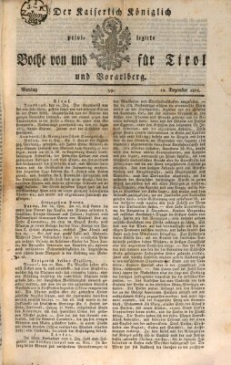 Kaiserlich-Königlich privilegirter Bothe von und für Tirol und Vorarlberg Montag 10. Dezember 1821