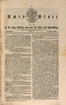 Kaiserlich-Königlich privilegirter Bothe von und für Tirol und Vorarlberg Donnerstag 11. Januar 1821