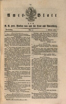 Kaiserlich-Königlich privilegirter Bothe von und für Tirol und Vorarlberg Donnerstag 1. Februar 1821