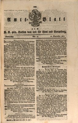 Kaiserlich-Königlich privilegirter Bothe von und für Tirol und Vorarlberg Donnerstag 20. September 1821