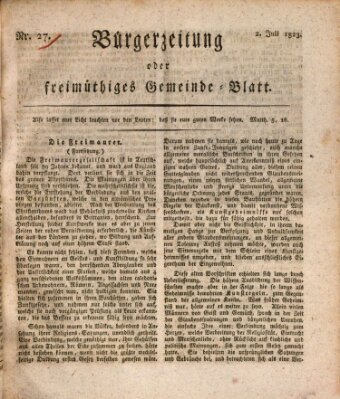 Bürgerzeitung oder freimüthiges Gemeinde-Blatt Mittwoch 2. Juli 1823