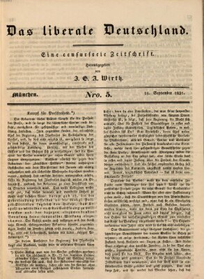 Das Liberale Deutschland (Deutsche Tribüne) Sonntag 18. September 1831