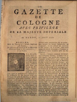 Gazette de Cologne Dienstag 1. August 1758