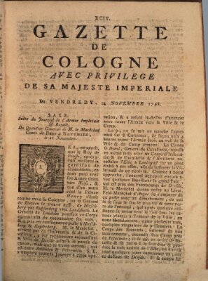 Gazette de Cologne Freitag 24. November 1758