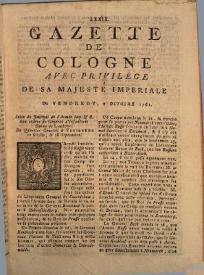 Gazette de Cologne Freitag 2. Oktober 1761