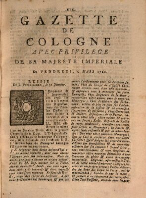 Gazette de Cologne Freitag 5. März 1762