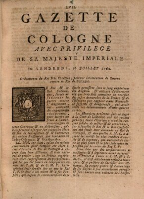 Gazette de Cologne Freitag 16. Juli 1762