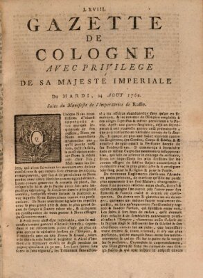 Gazette de Cologne Dienstag 24. August 1762