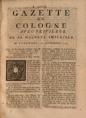 Gazette de Cologne Freitag 10. September 1762