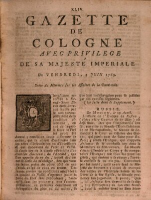 Gazette de Cologne Freitag 3. Juni 1763