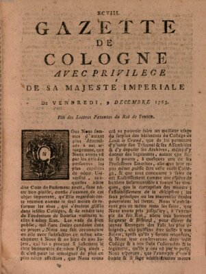 Gazette de Cologne Freitag 9. Dezember 1763