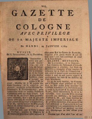 Gazette de Cologne Dienstag 24. Januar 1764