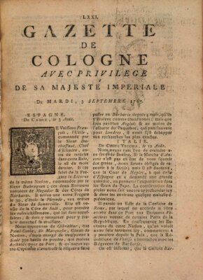 Gazette de Cologne Samstag 3. August 1765