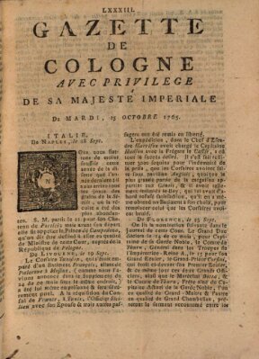 Gazette de Cologne Dienstag 15. Oktober 1765