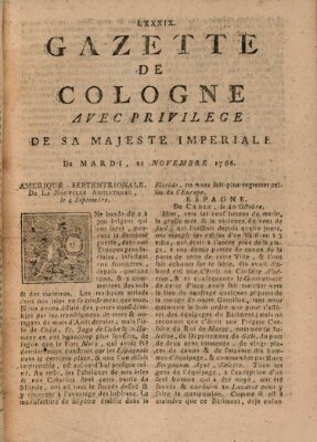 Gazette de Cologne Dienstag 11. November 1766