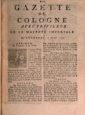 Gazette de Cologne Freitag 5. Juni 1767
