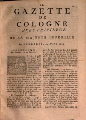 Gazette de Cologne Freitag 10. März 1769