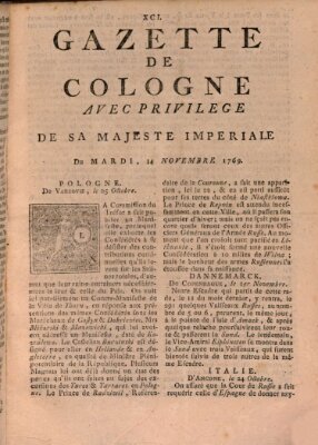 Gazette de Cologne Dienstag 14. November 1769