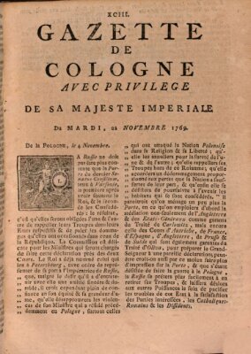 Gazette de Cologne Dienstag 21. November 1769