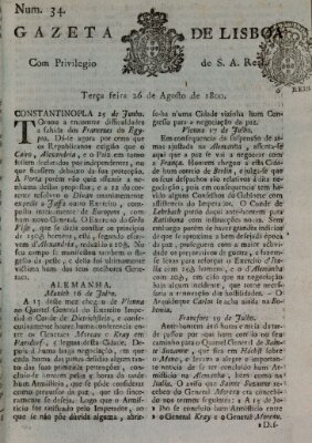 Gazeta de Lisboa Dienstag 26. August 1800