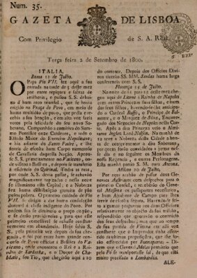 Gazeta de Lisboa Dienstag 2. September 1800