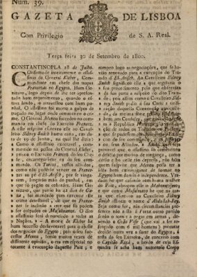 Gazeta de Lisboa Dienstag 30. September 1800