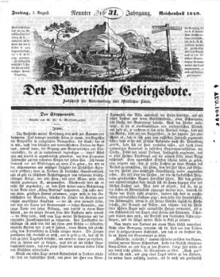 Der bayerische Gebirgsbote (Der Grenzbote) Freitag 3. August 1849