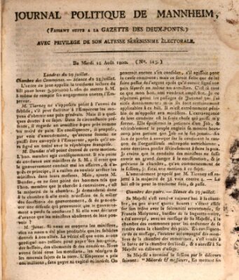 Journal politique de Mannheim (Gazette des Deux-Ponts) Dienstag 12. August 1800